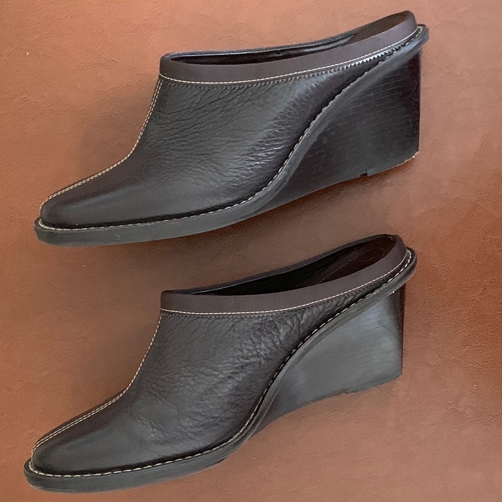 ANTONIO MELANI Brown Leather Wedge Clogs